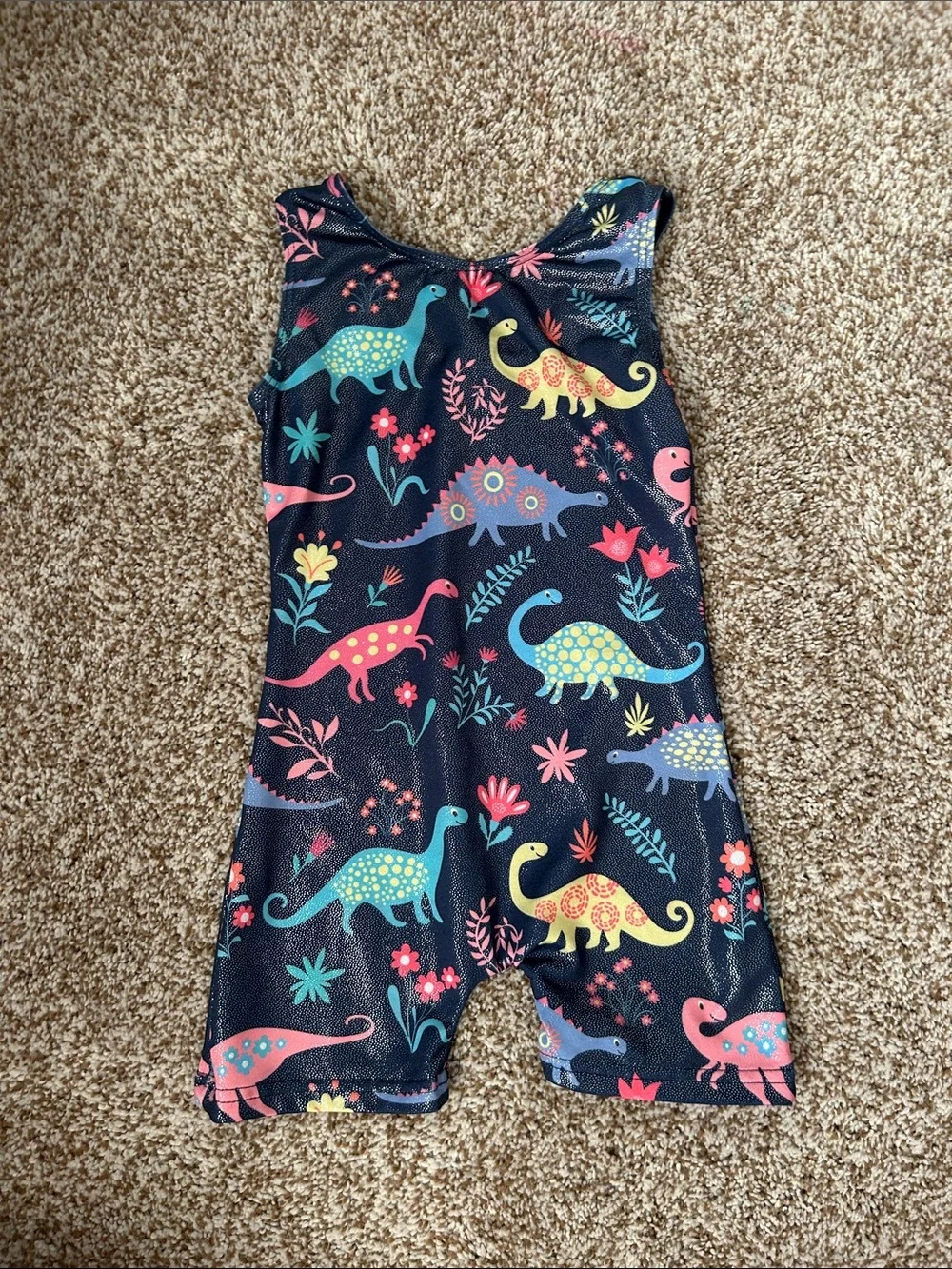 Kids Navy Dinosaur Print Gymnastics Leotard - Colorful Dino Design